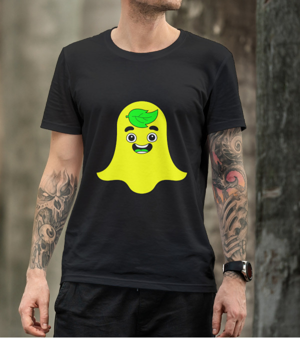 Guava Snap Ghost Emoji With Green Leaf Face T-Shirt