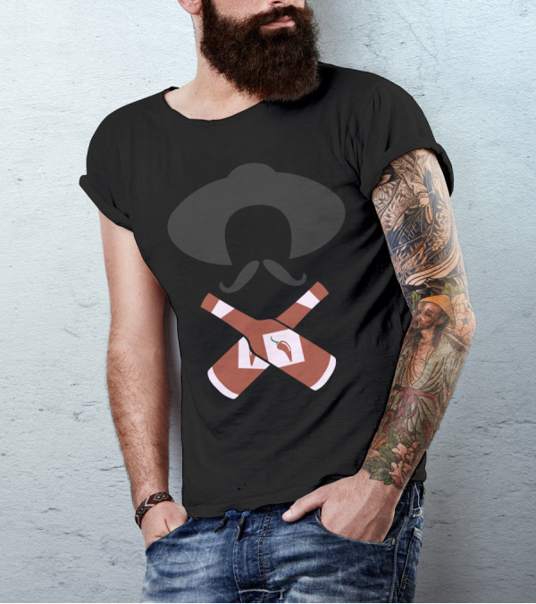 Mysterious Hot Sauce Bandito With Crossed Bottle T-Shirt