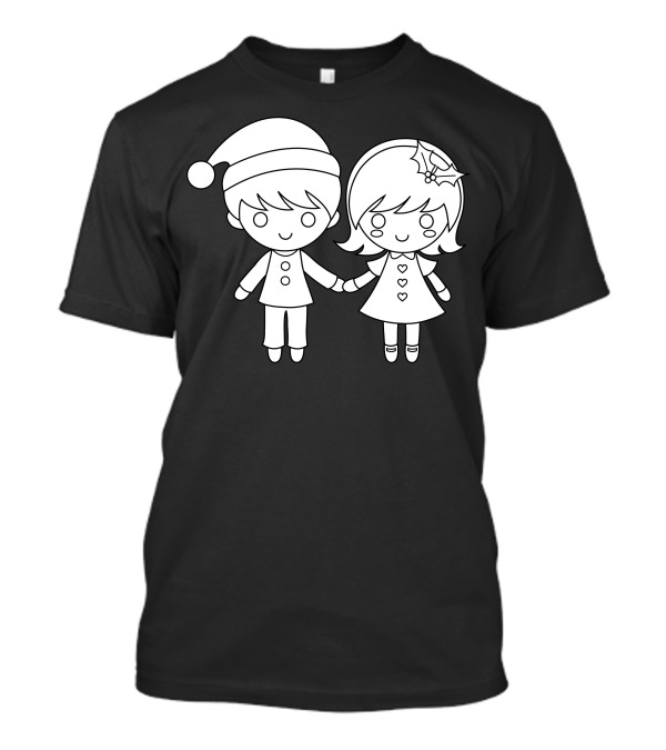 Mery And Holiday Couple Holding Hands With Christmas Hat And Holly T-Shirt