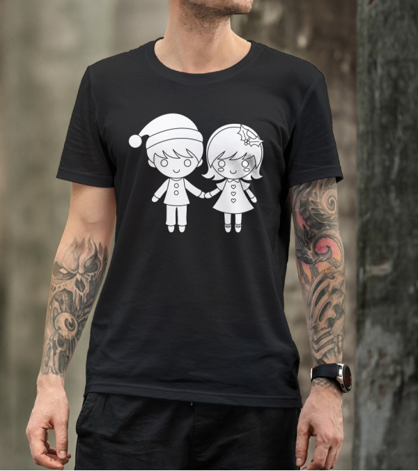 Mery And Holiday Couple Holding Hands With Christmas Hat And Holly T-Shirt