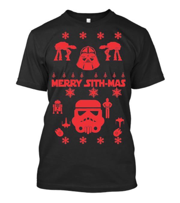 Merry Sith-Mas Star Wars Holiday Design Featuring Darth Vader Stormtrooper And Droids T-Shirt