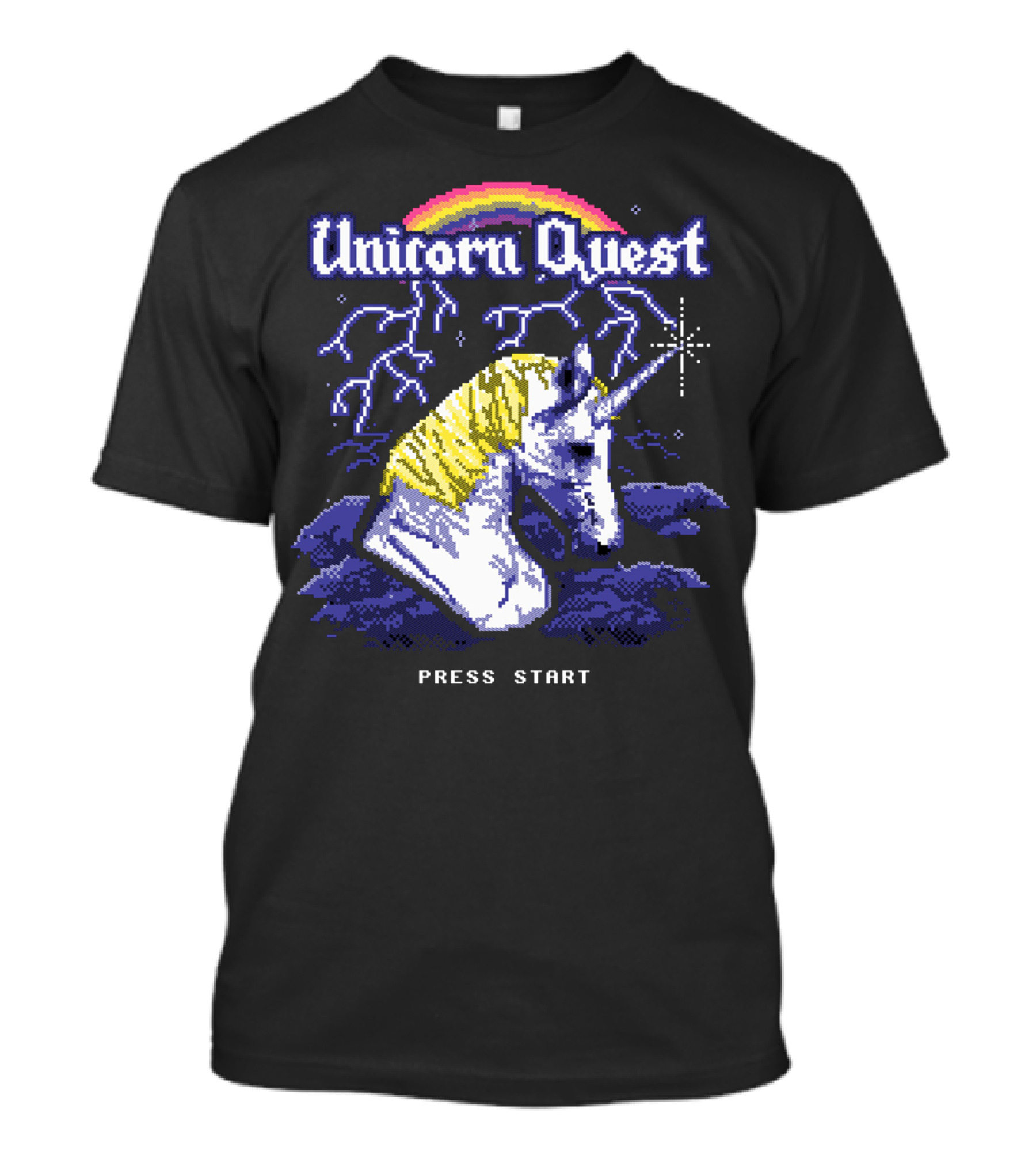 Unicorn Quest Press Start Retro Fantasy Adventure T-Shirt