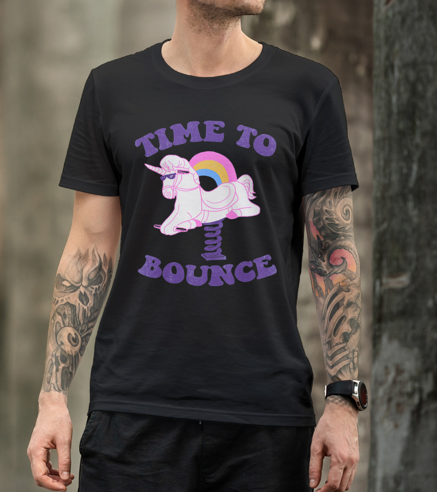 Time To Bounce Unicorn With Rainbow Spring Rider T-Shirt