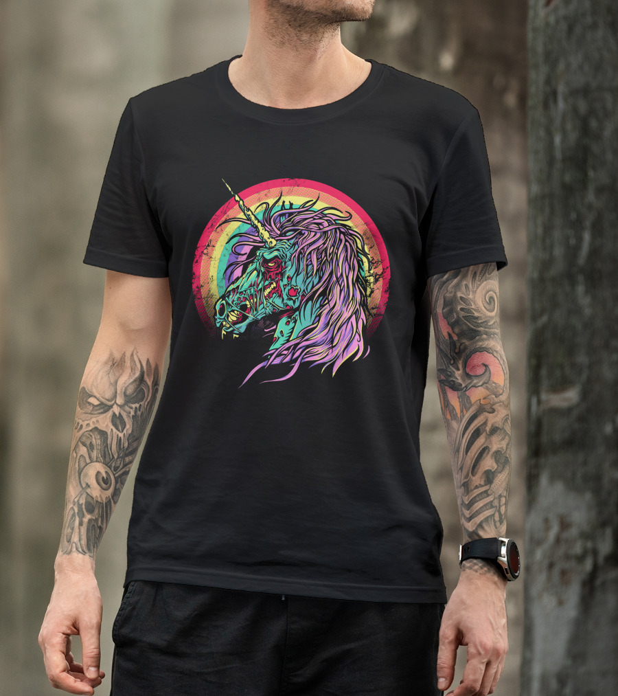 Zombie Unicorn Psychedelic Rainbow Undead Fantasy T-Shirt