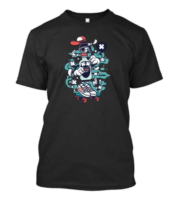 Spray Bottle Character With Roller Skates And Red Cap T-Shirt