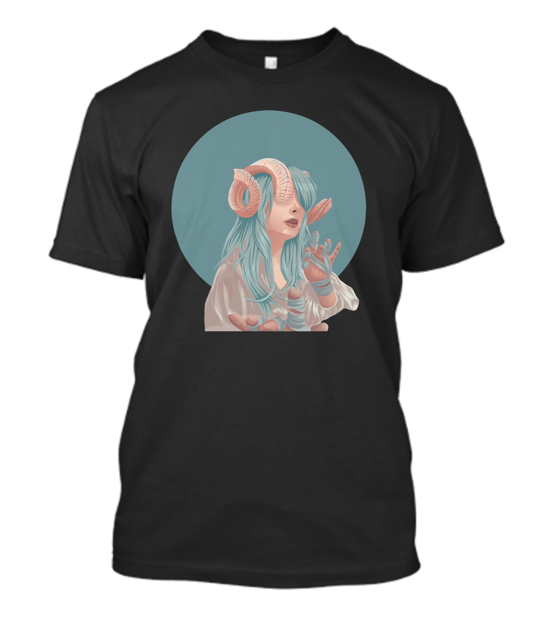 Good Demon Pastel Hair Fantasy Portrait With Horns And Bandaged Hands T-Shirt