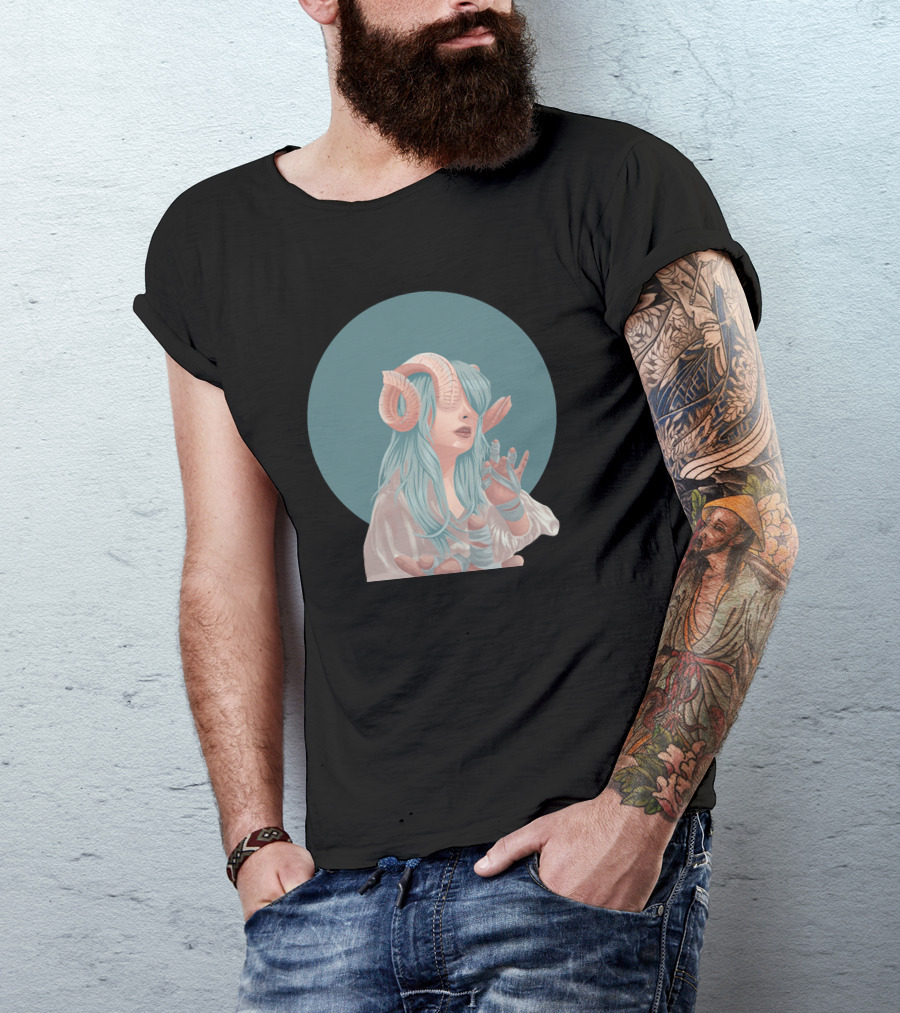 Good Demon Pastel Hair Fantasy Portrait With Horns And Bandaged Hands T-Shirt