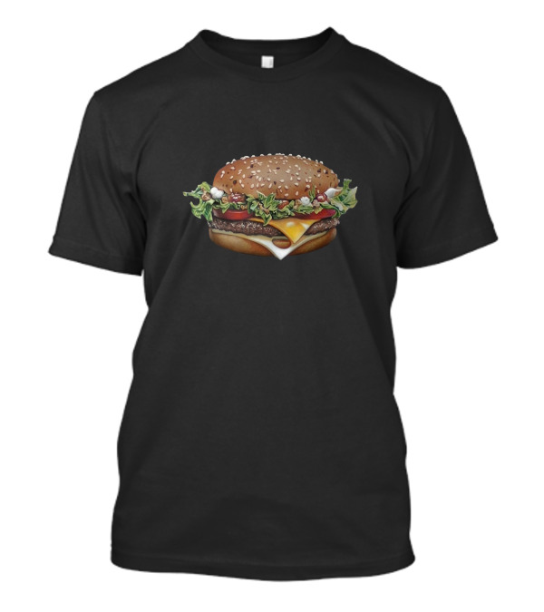 Hamburger Drawing Cheese Lettuce Tomato Sesame Seed Bun T-Shirt