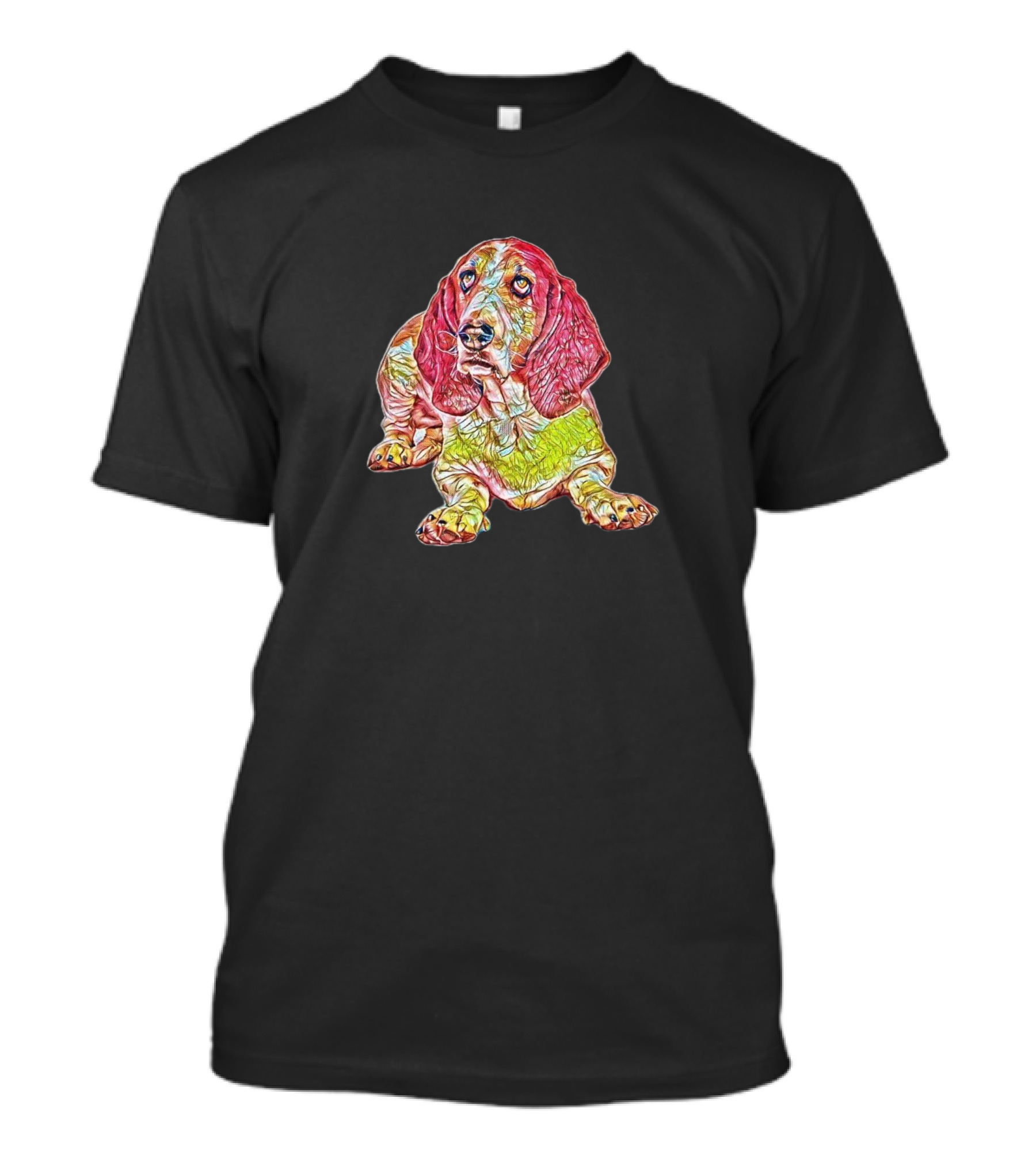 A Basset Hound Dog Laying Down In Colorful Texture T-Shirt