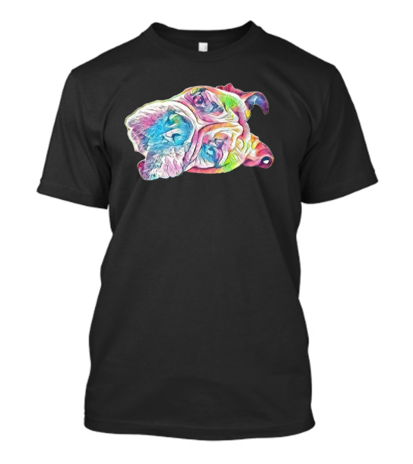 A Closeup Of The Face Of A Colorful Bulldog T-Shirt