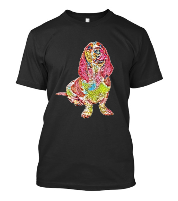 A Cute Basset Hound Dog Looki Vibrant Psychedelic Colors T-Shirt