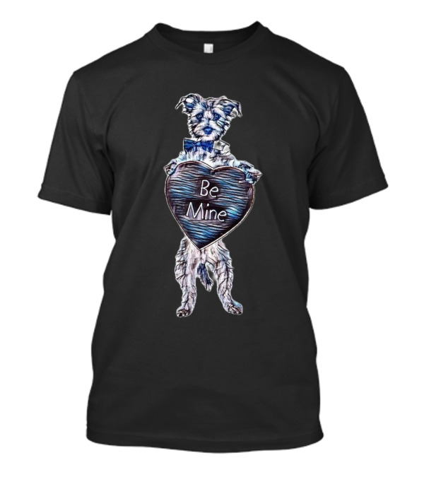 Cute Male Terrier Mix Dog With Black Bow Tie Holding Be Mine Heart T-Shirt