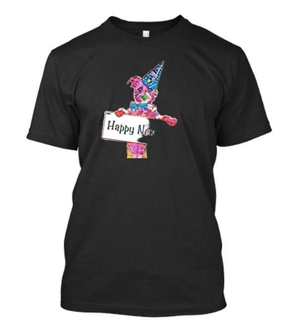 A Cute Young Terrier Mixed Bred Puppy Dog Happy New Year T-Shirt