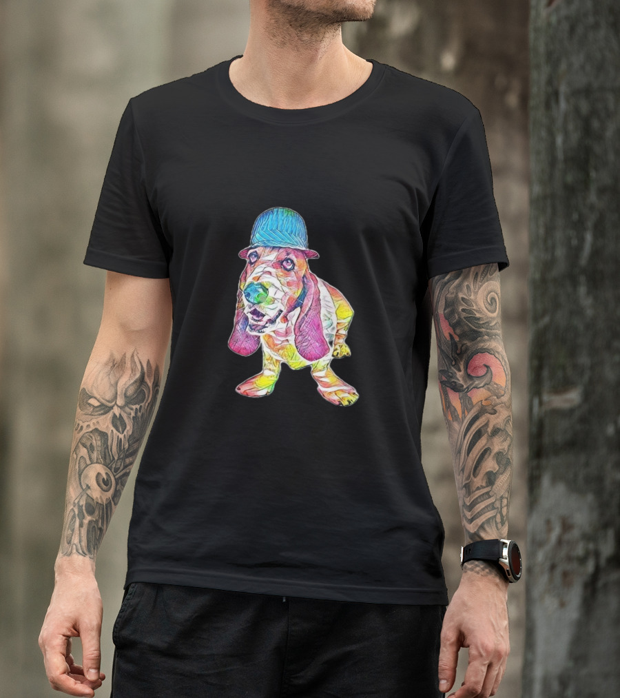 A Funny Basset Hound Dog Colorful Hat Wear T-Shirt