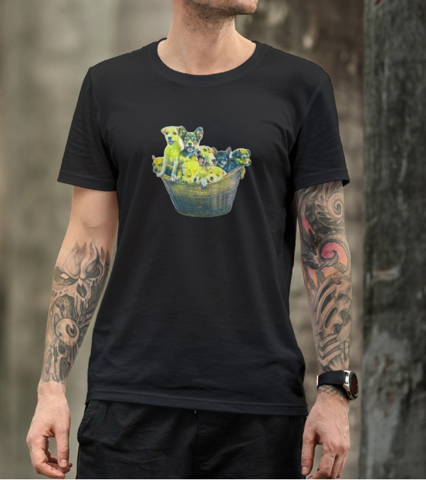 A Litter Of Eight Week Old Miker Bask Puppies In Basket T-Shirt