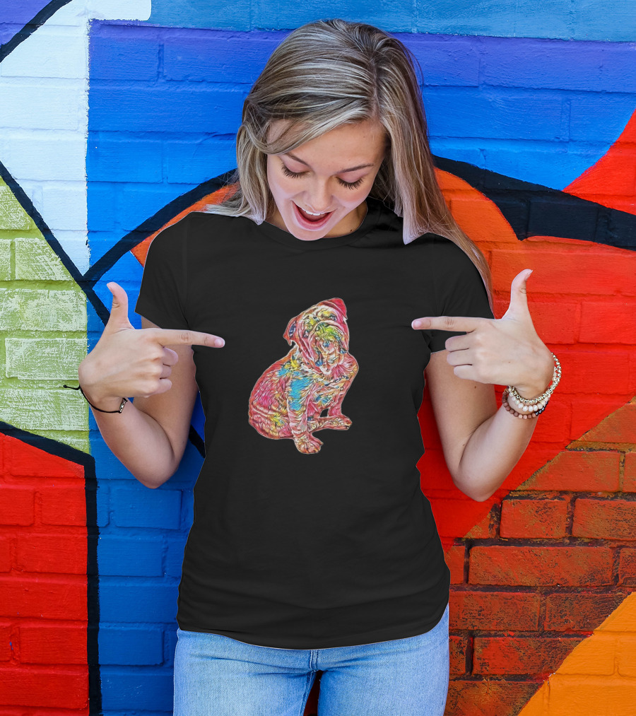 Rescued Bulldog With Vibrant Patchwork T-Shirt