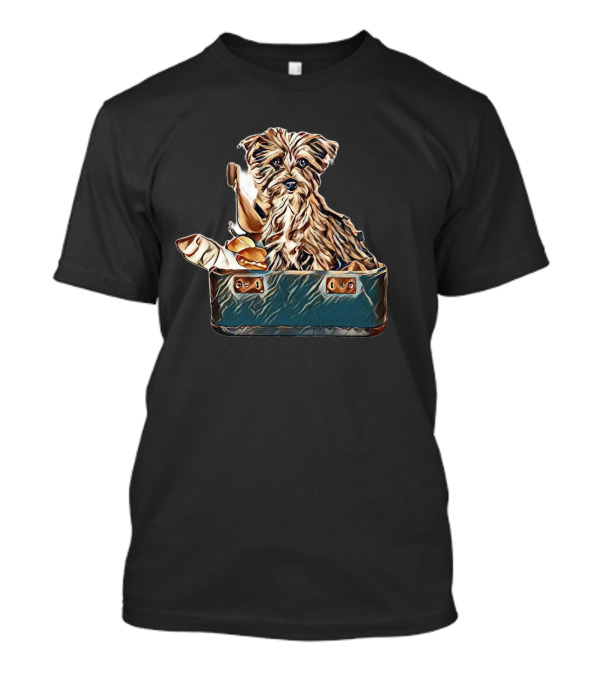 A Small Breed Dog In A Travel Suitcase With Bread And Sausage T-Shirt