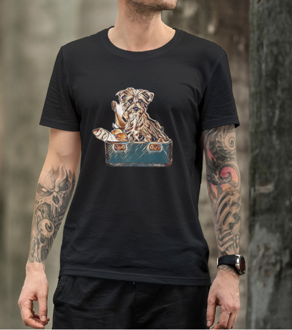 A Small Breed Dog In A Travel Suitcase With Bread And Sausage T-Shirt