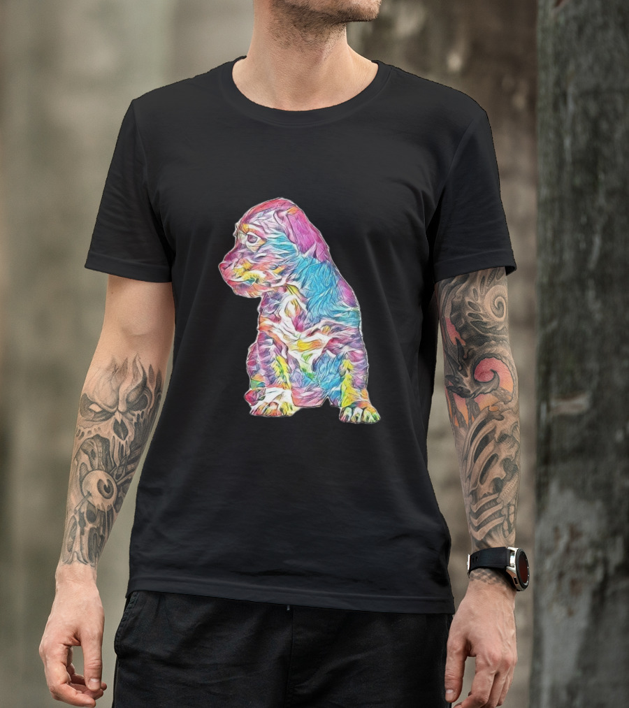 An Adorable Little Mixed Bree Colorful Puppy T-Shirt