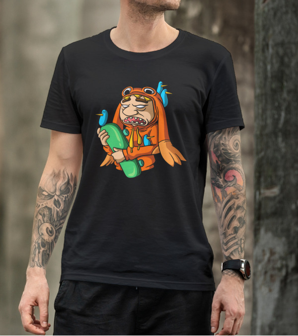 Bad Skateboard Man With Fish Hoodie And Angry Birds T-Shirt