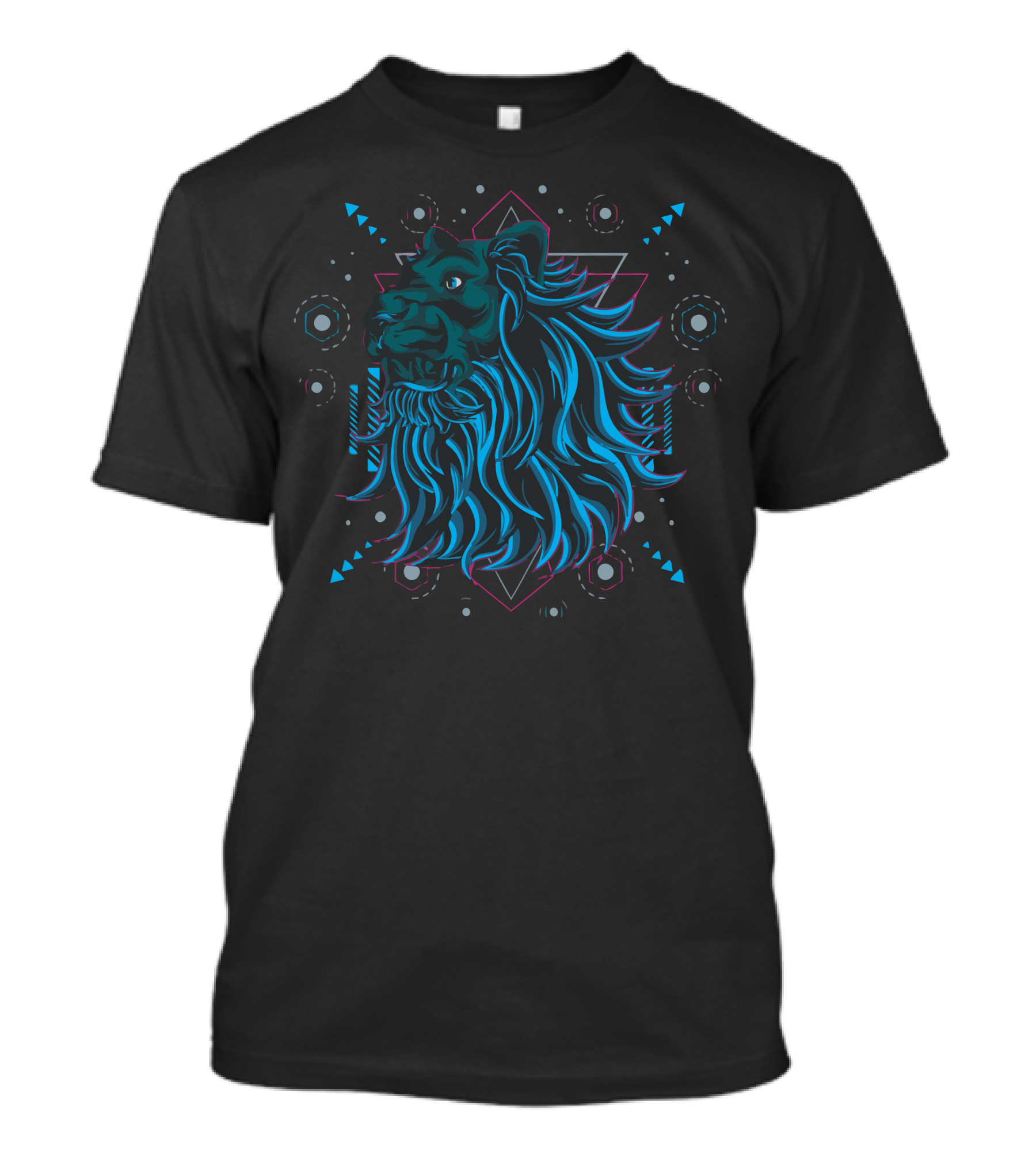 Blue Lion Geometric Tribal Symmetry T-Shirt