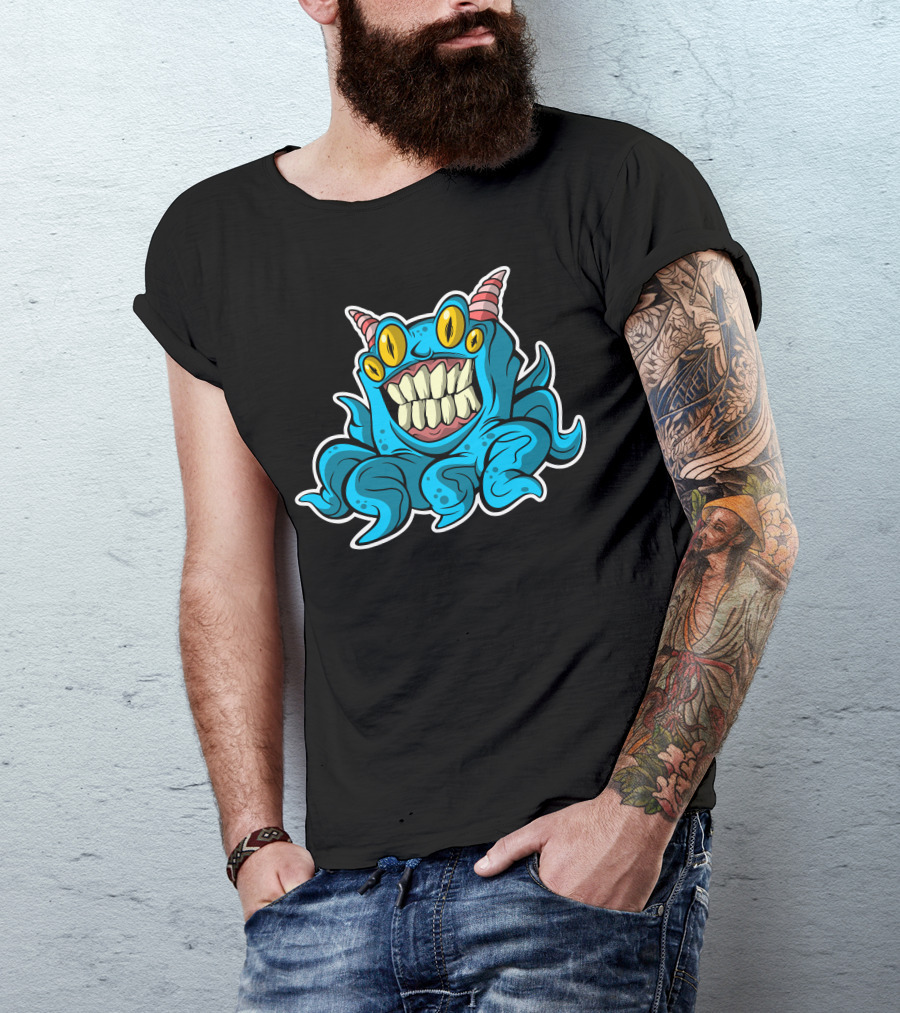 Blue Octopus Monster Creature With Tentacles And Horns T-Shirt