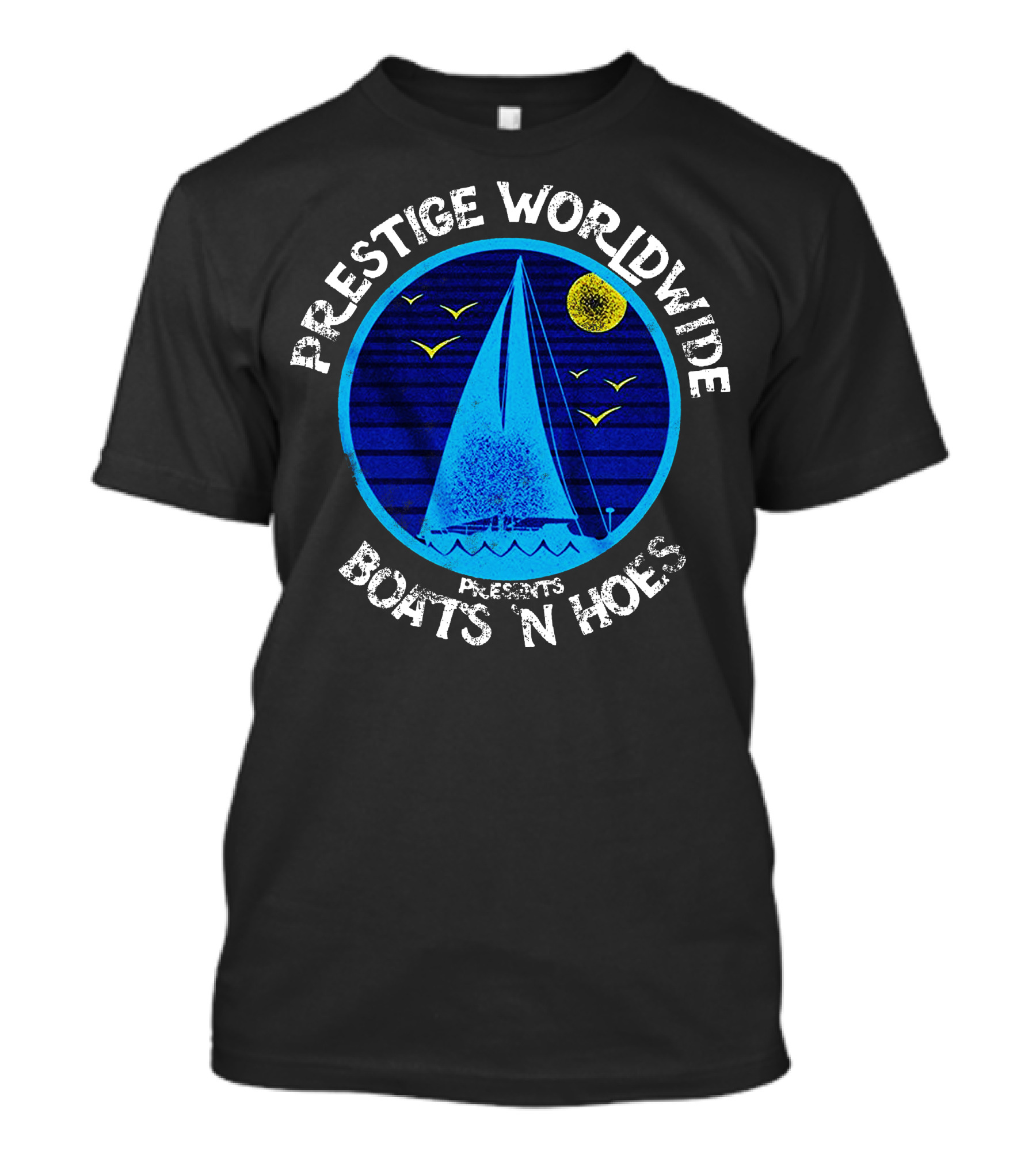 Prestige Worldwide Presents Boats 'N Hoes Sailboat Moon Seagulls T-Shirt