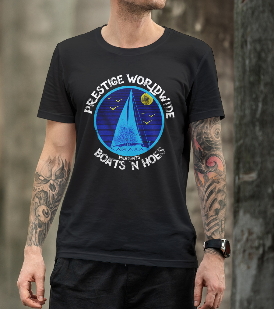 Prestige Worldwide Presents Boats 'N Hoes Sailboat Moon Seagulls T-Shirt