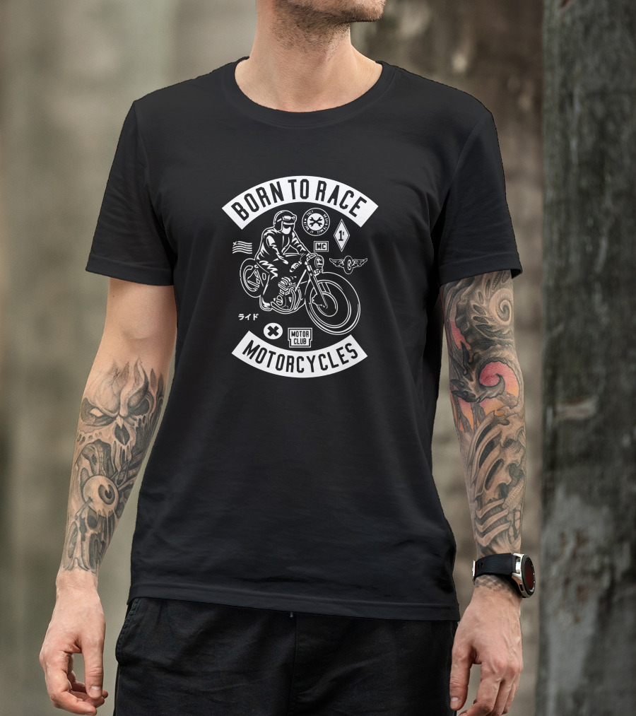 Born To Race Motorcycles MC Motor Club Rider Icons T-Shirt