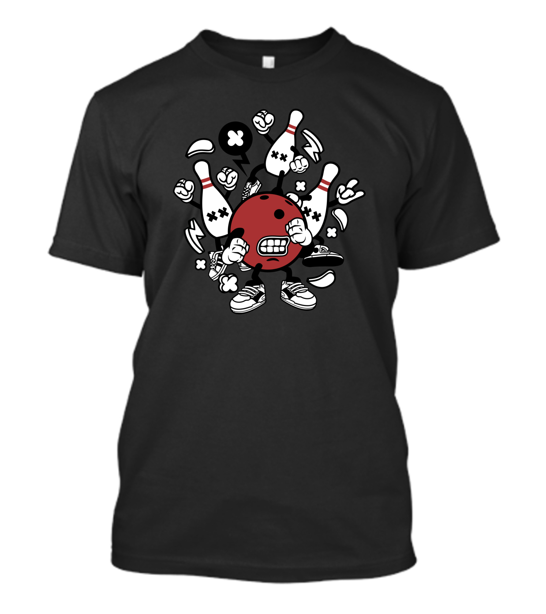 Bowling Ball And Pins Cartoon Character In Sneakers T-Shirt