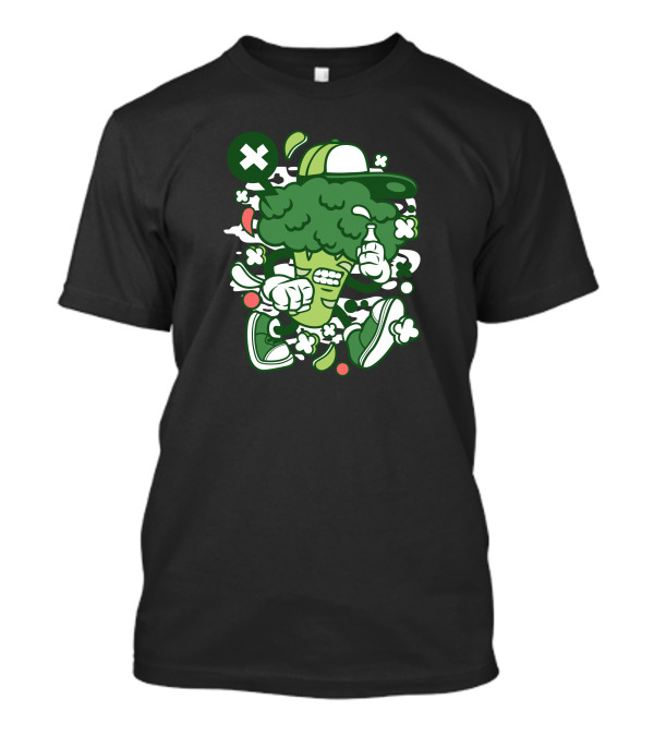Brocoli Cool Cartoon Character With Baseball Cap And Sneakers T-Shirt