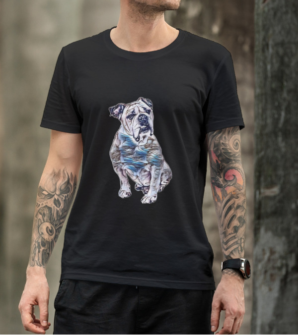 Bulldog Sitting Down Against Stylized T-Shirt