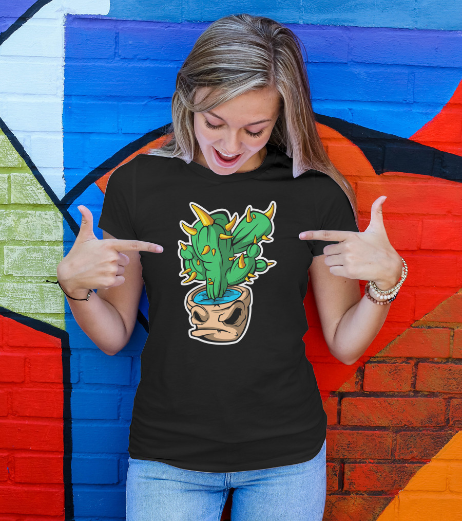 Cactus Monster Skull Planter With Spikes And Water T-Shirt