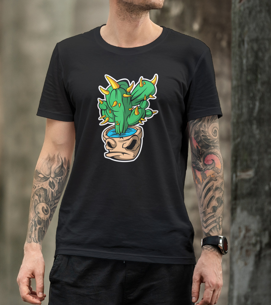 Cactus Monster Skull Planter With Spikes And Water T-Shirt