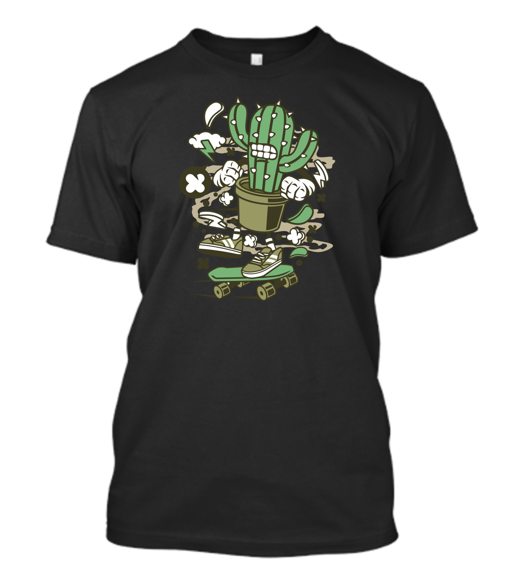 Cactus Skater Cartoon Cactus On Skateboard With Sneakers And Fists T-Shirt