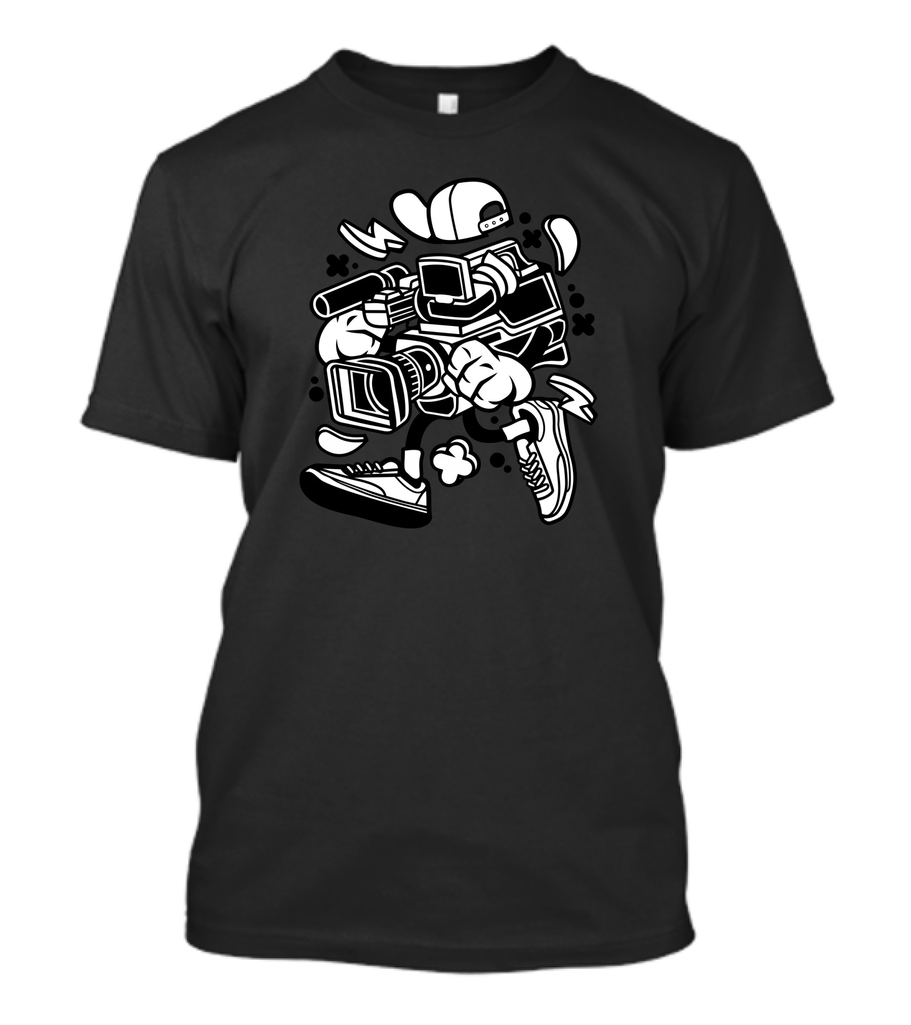 Camcorder Cartoon Character With Sneakers And Cap T-Shirt
