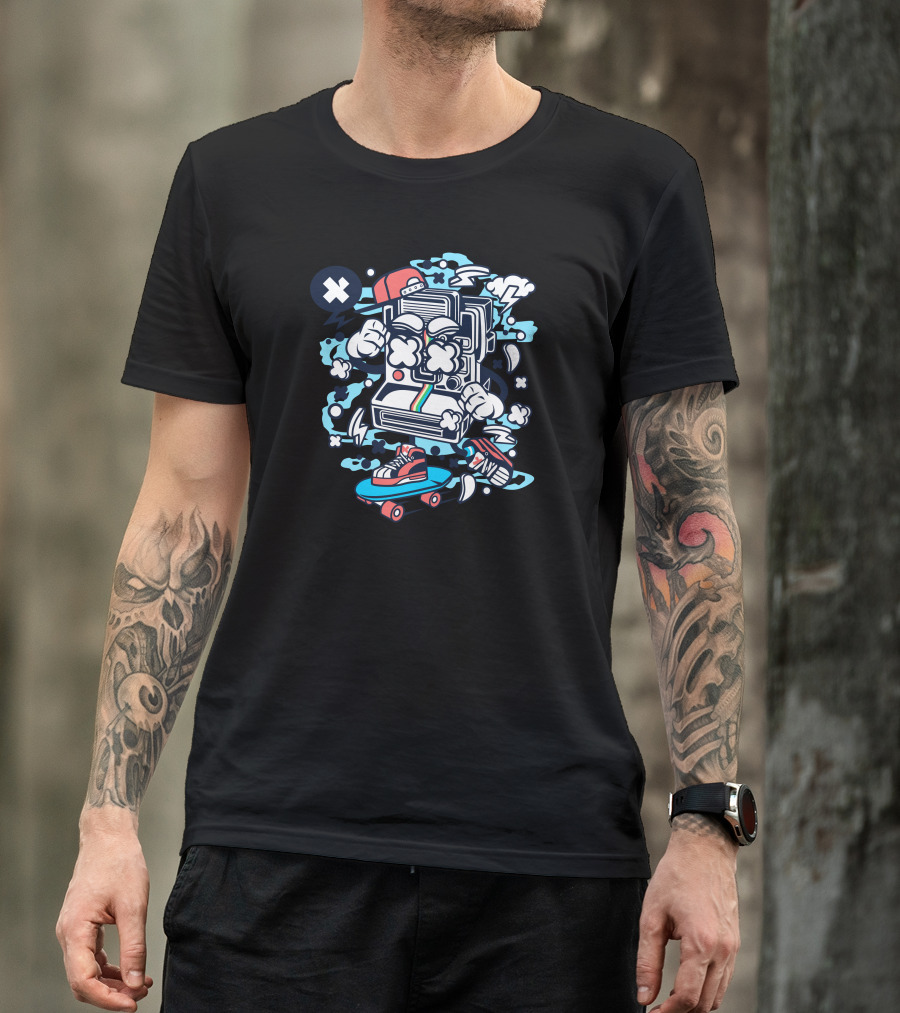 Camera Skater Retro Vibes Skateboarding T-Shirt