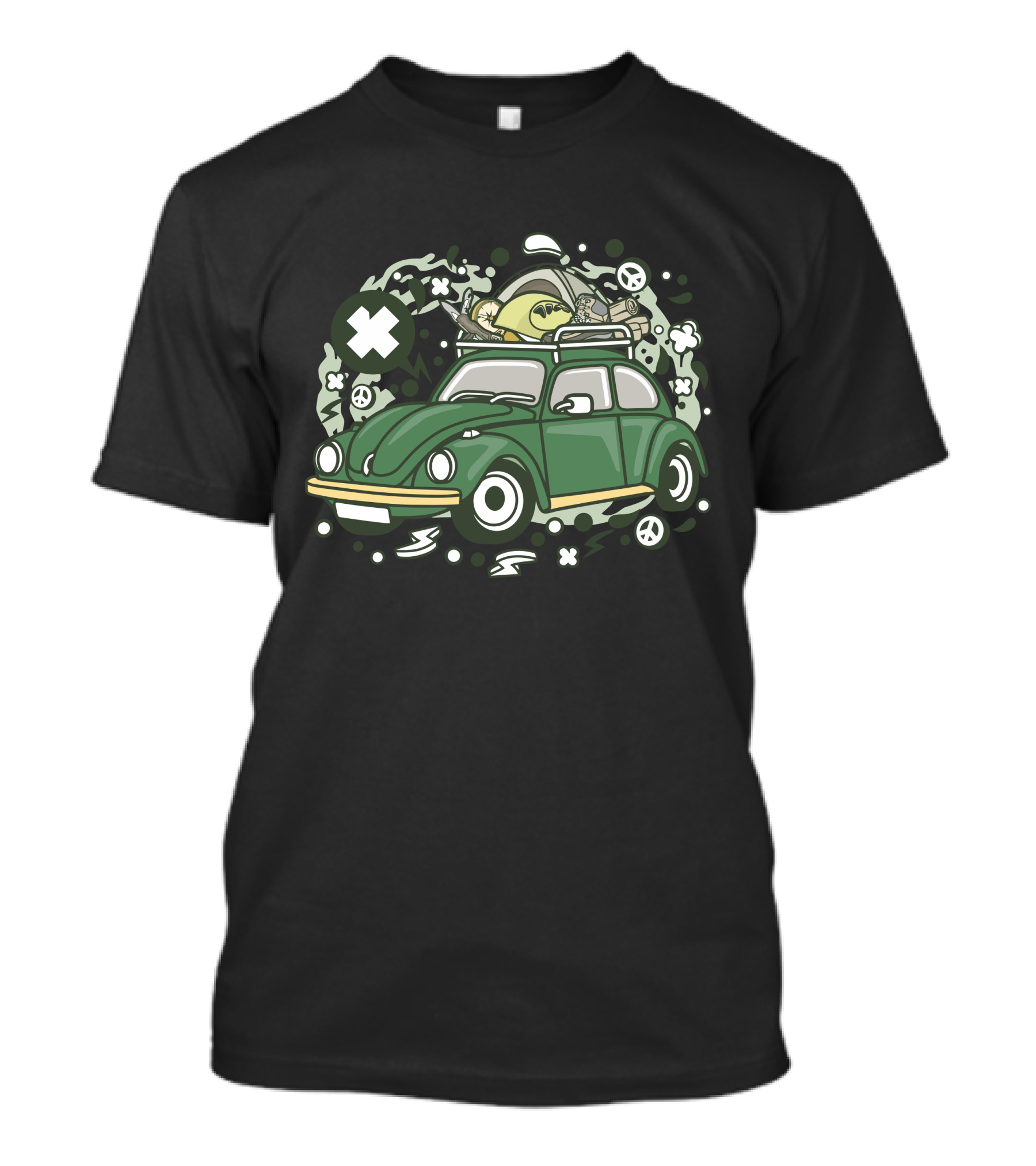 Camp Tour Adventure Beetle With Tent And Peace Symbols T-Shirt