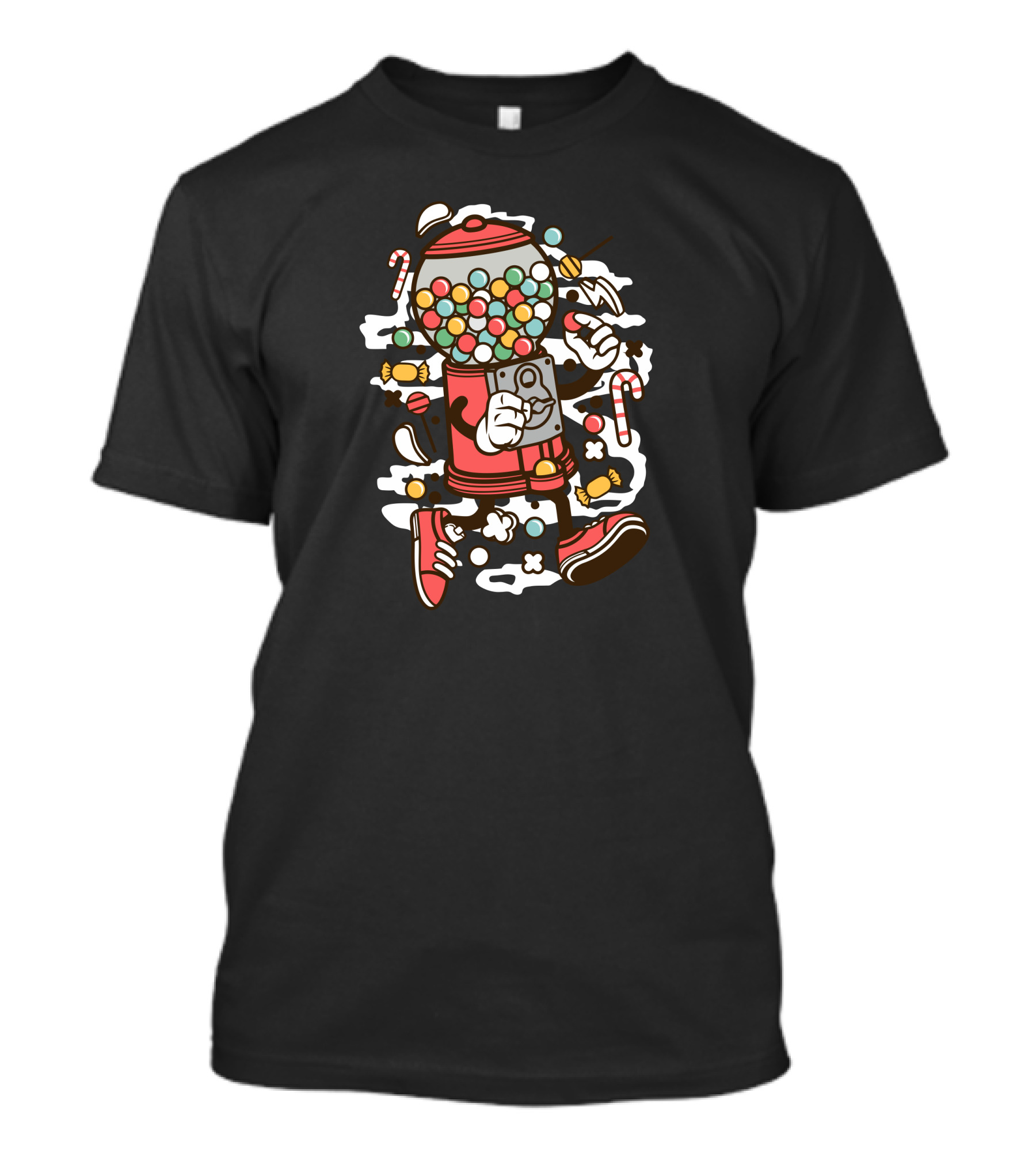 Candy Machine Gumball Cartoon With Walking Sneakers And Candy Canes T-Shirt