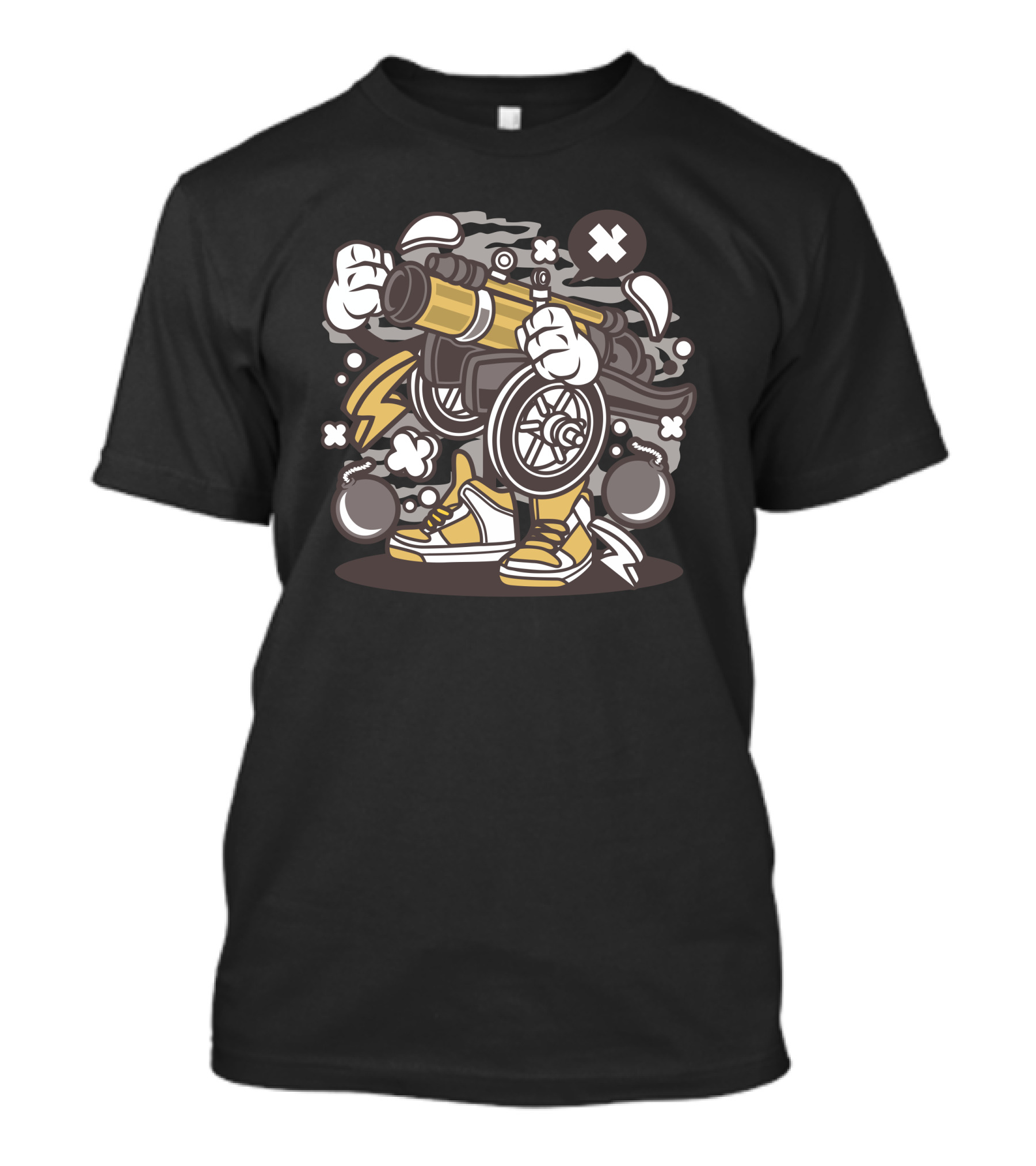 Canon Ball Dynamic Cartoon Character With Sneakers And Bomb Elements T-Shirt