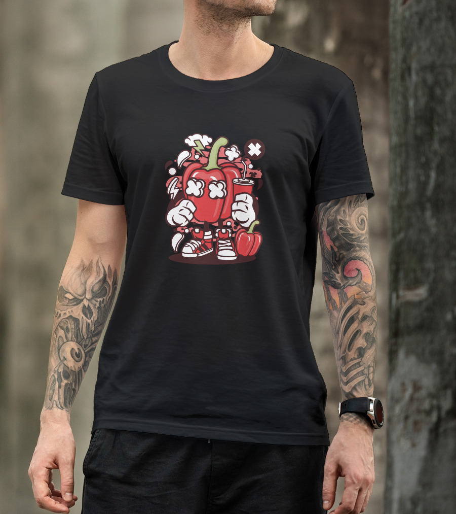 Capsicum Cartoon With Sneakers And Drink T-Shirt