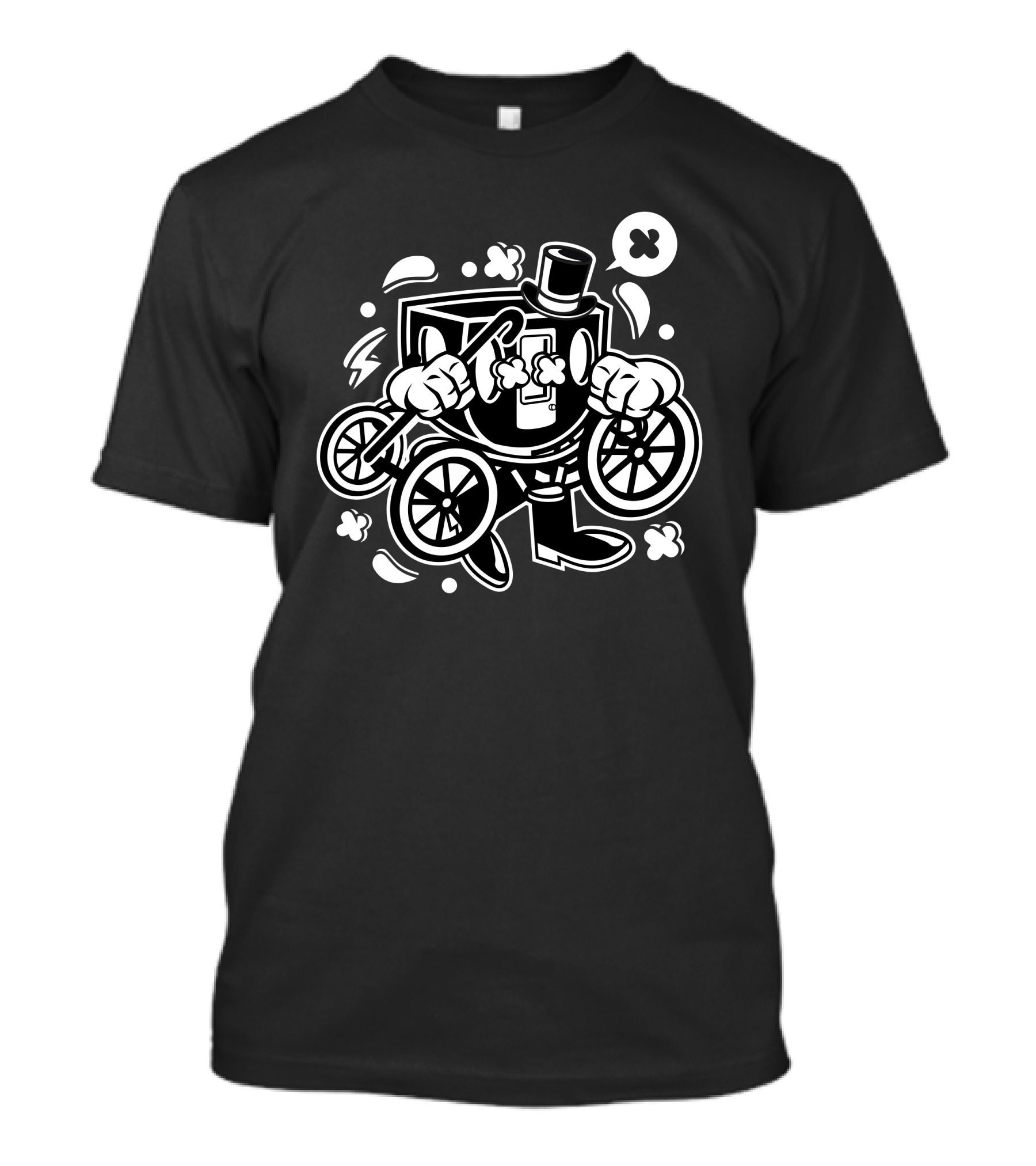 Carriage Cartoon Character With Top Hat And Wheels T-Shirt