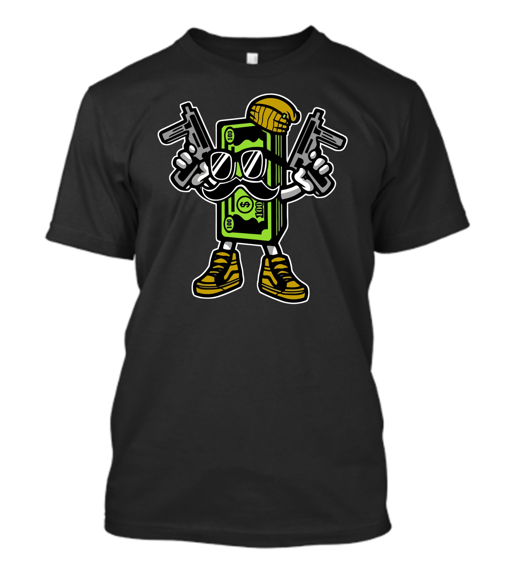 Cash Rules Dollar Cartoon With Guns And Sneakers T-Shirt