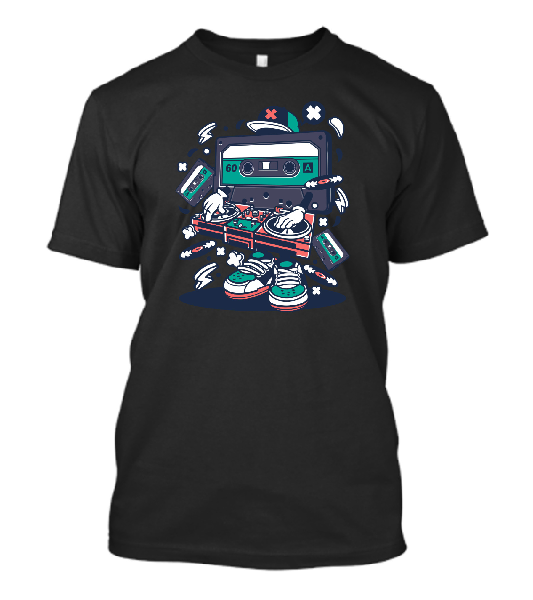 Cassette Tape DJ Cartoon With Turntables And Sneakers T-Shirt