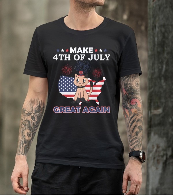 Make 4th Of July Great Again Cat American Flag T-Shirt