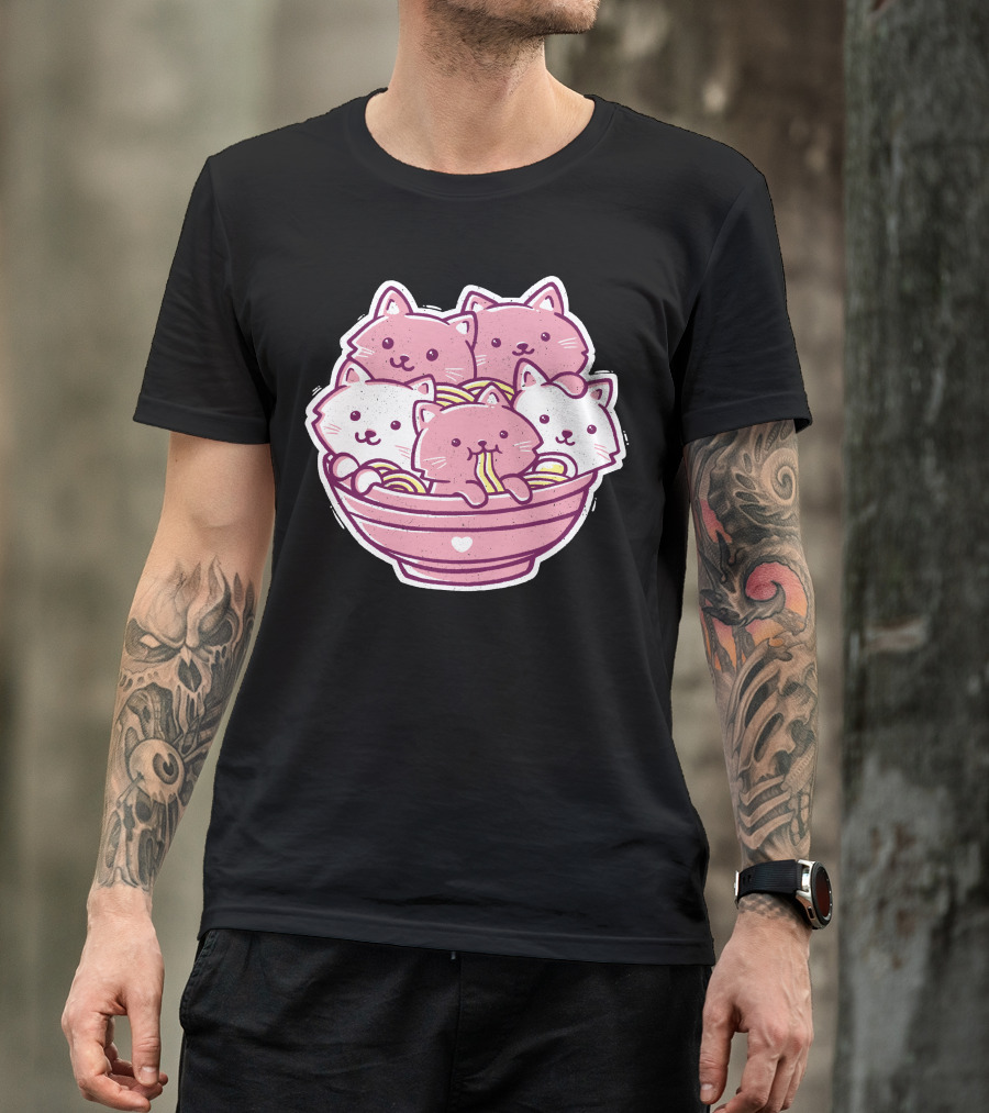Cat Ramen Kawaii Noodle Bowl Cute Cats Eating Ramen T-Shirt