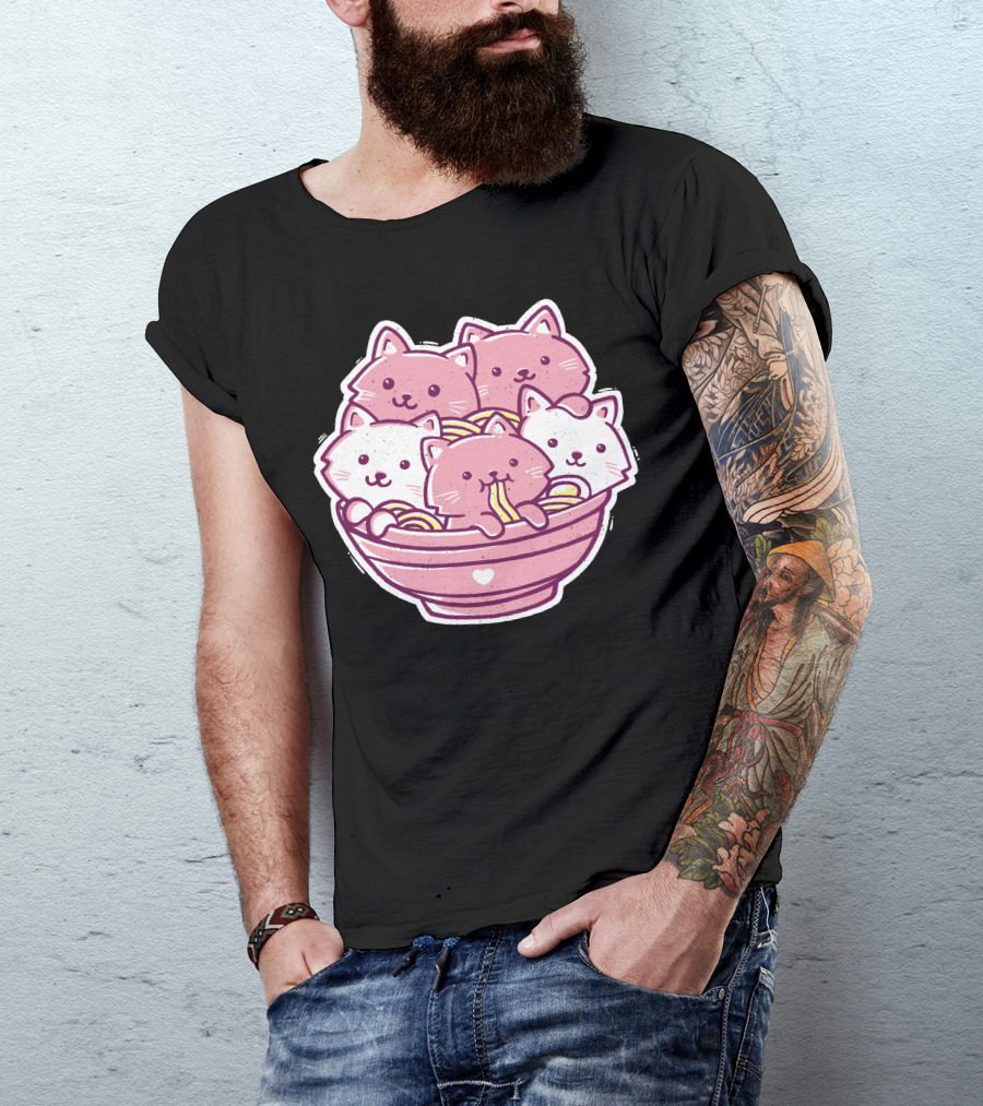 Cat Ramen Kawaii Noodle Bowl Cute Cats Eating Ramen T-Shirt