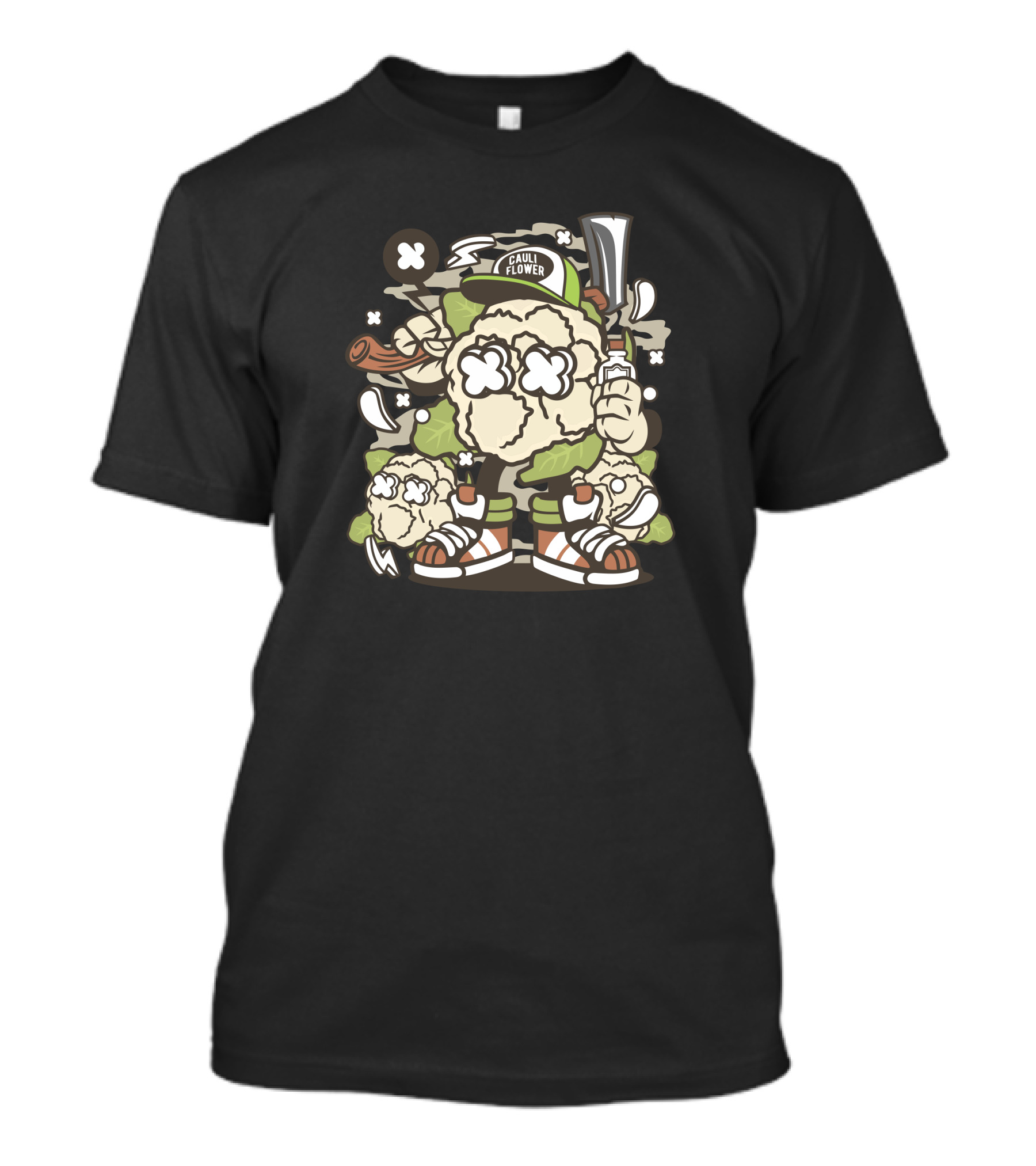 Cauliflower Cartoony Character With Pipe And Axe T-Shirt