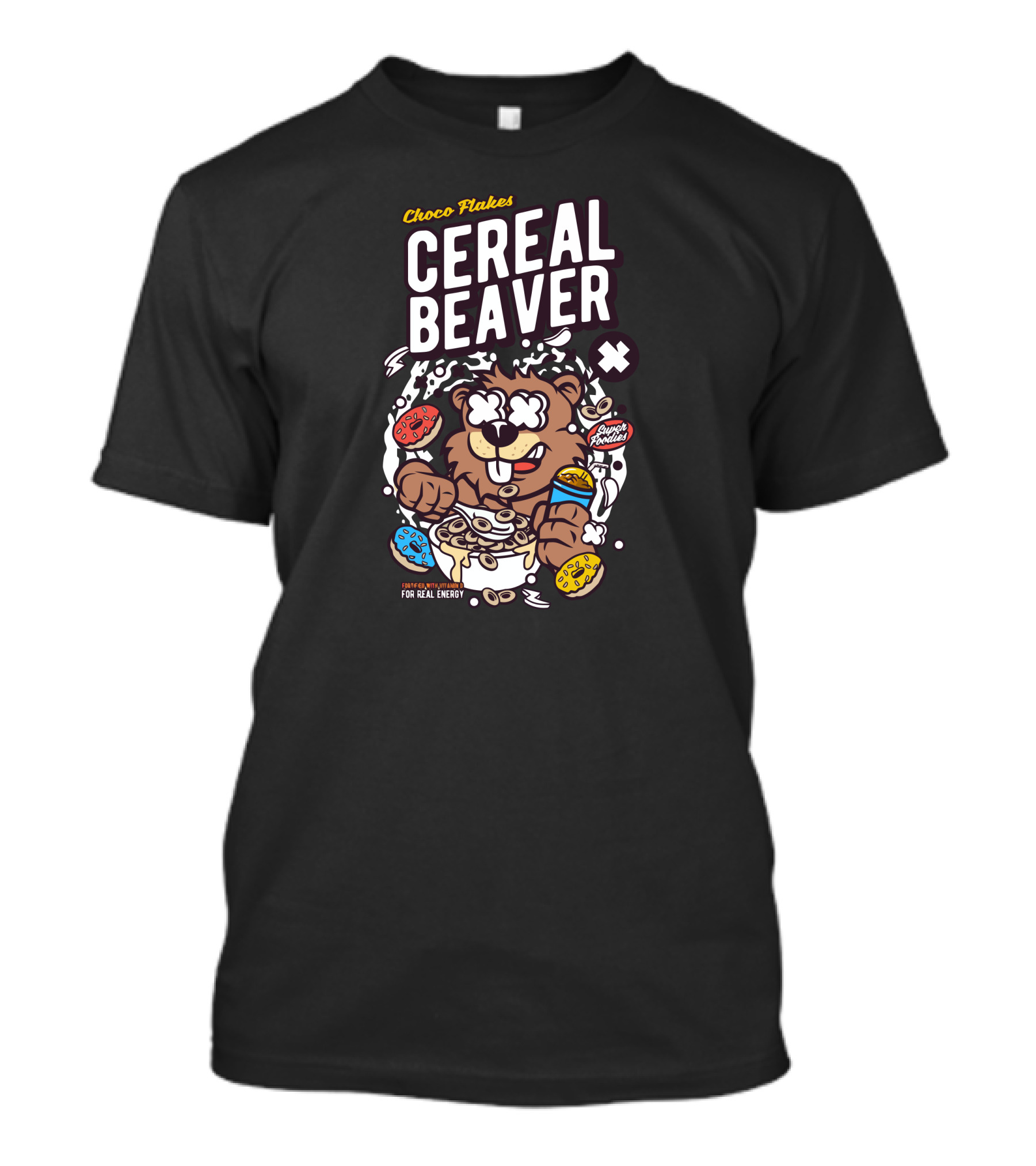 Choco Flakes Cereal Beaver Super Frosted Fun For Real Energy T-Shirt