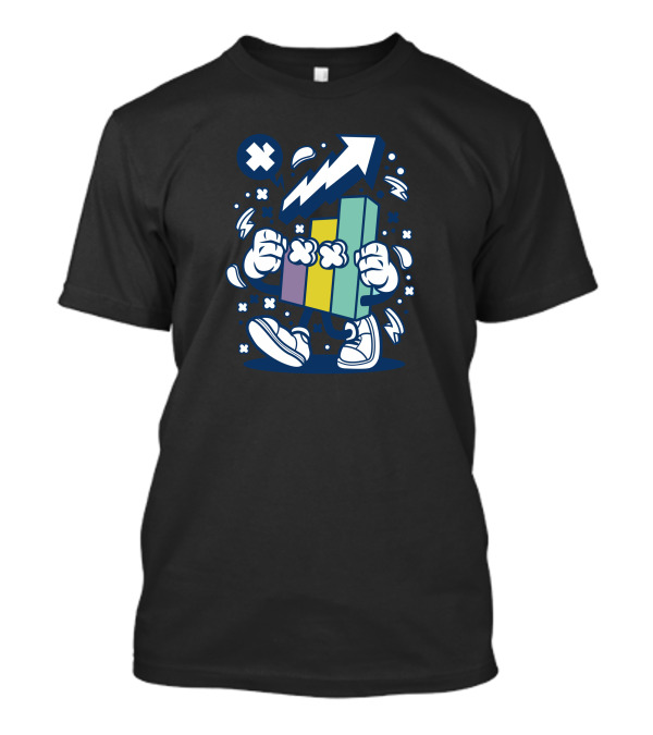 Colorful Bar Chart Character With Rising Arrow And Cartoon Elements T-Shirt
